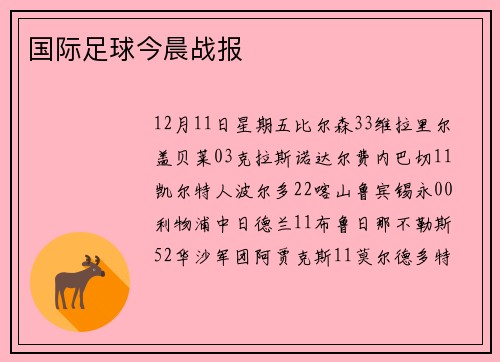 国际足球今晨战报
